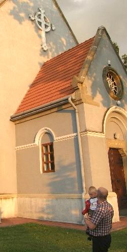 Our photographer Robert Zasadni with son admiring the church.